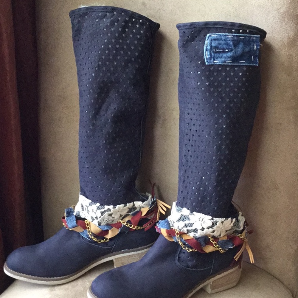 BOHO BLUE SUEDE BOOTS OOAK BOHO
